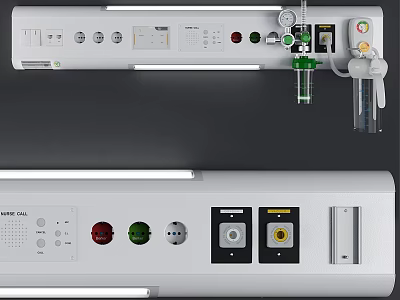 Medical Equipment Hospital Room Rail with Control Buttons Indicator Lights Power Sockets and Pressure Gauges 3d model
