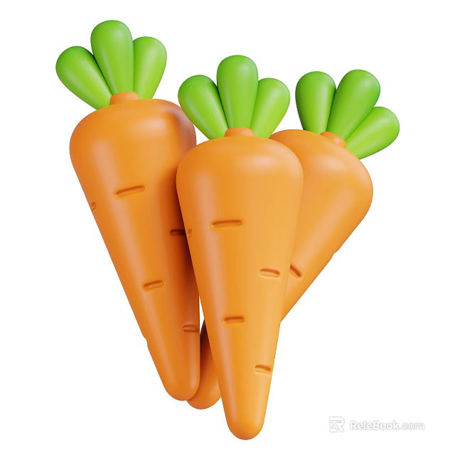 Juicy Fresh Orange Carrots With Green Leafy Tops Healthy Vegetable 3d model 