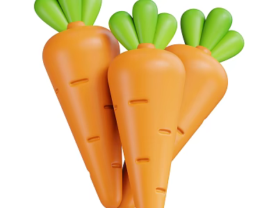 Juicy Fresh Orange Carrots With Green Leafy Tops Healthy Vegetable 3d model