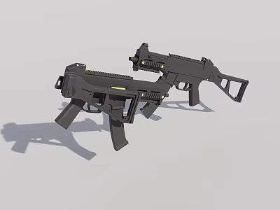 Two Modern Black Submachine Guns With Yellow Accents And Tactical Design 3d model