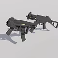 Two Modern Black Submachine Guns With Yellow Accents And Tactical Design