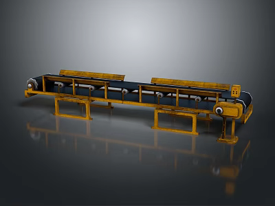 Industrial Conveyor Belt System With Yellow Support Legs And Moving Belt 3d model
