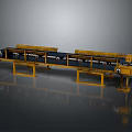 Industrial Conveyor Belt System With Yellow Support Legs And Moving Belt