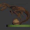 T Rex Dinosaur Skeleton Model Display on Green Base With Golden Sphere 3d model