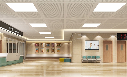 Modern hospital aisle health care waiting area 3d model