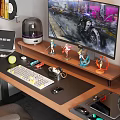 Gaming Entertainment Electronics Desktop Setup with Monitor Laptop Keyboard Headphones and Accessories