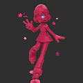 Red 3D Game Movie Character With Goggles Making Peace Sign Stars Around Skirt Roller Skates