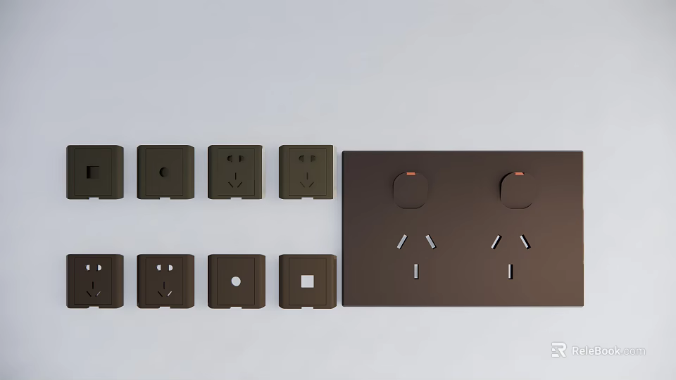 Dark Brown Switch Panels With Various Designs Socket And Switch Combinations For Home Interior 3d model