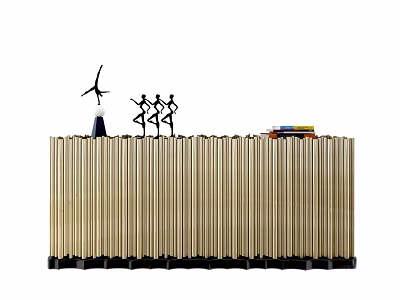 Elegant Modern Console Table And Side Cabinet With Striped Design And Decorative Figurines 3d model