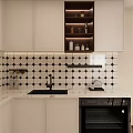 Sleek Modern Kitchen Interior With White Cabinets Black And White Tile Backsplash Oven And Countertop