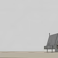 White Building With Triangular Roof And Staircase Standing On Sandy Beach Under Blue Sky