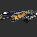Three Vibrant Train Models Featuring Blue Yellow And Green Designs