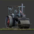 Vintage Steam Roller Model With Detailed Green Red Design On Grass Base