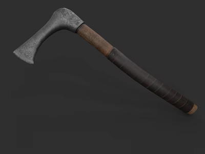 Vintage Axe Weapon With Metal Head Wooden Handle And Leather Grip 3d model