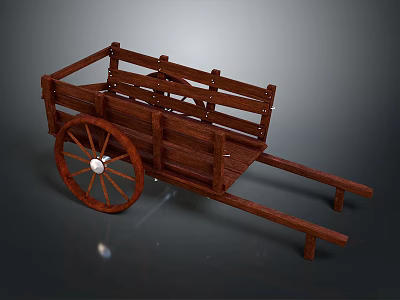 Traditional Wooden Cart With Spoked Wheels And Railed Sides Structure Design 3d model