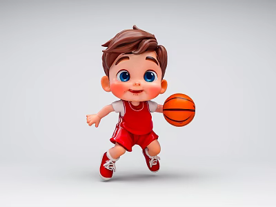 Cute 3D Game and Movie Character Holding Basketball in Red Sports Uniform with Energetic Pose 3d model