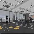 Spacious Gym Interior With Workout Equipment Functional Training Area And Large Windows 3d model