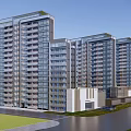 Modern High Rise Residential Apartment Buildings With Green Community Spaces And Roads