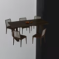 Modern Wooden Dining Table Set With Four Mesh Back Leather Seat Chairs 3d model