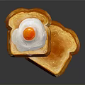 Golden Crispy Toast Slices With Fried Egg On Top For Breakfast 3d model