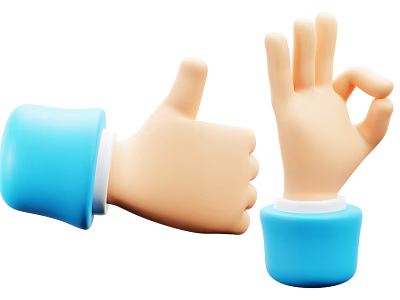 Cute Decorative Ornament Set With Thumbs Up And OK Gesture Figurines On Blue Base 3d model