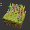 Cartoon Style Forest Camping Scene With Green Pine Trees Grass Rocks And Blue Tent