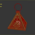 Yellow Pyramid Shaped Decorative Furniture Piece With Ring Handle And Intricate Cutout Patterns