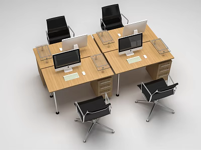 Modern Office Workstations With Wooden Desks Computer Monitors Black Chairs And Storage Drawers 3d model