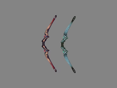 Two Ornate Decorative Bows in Red Black and Blue Black with Intricate Designs 3d model