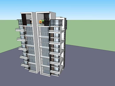 Modern High Rise Apartment Building With Glass Facade Balconies And Green Plants On Top 3d model