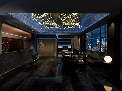 Modern Luxurious KTV Interior Design With Elegant Lighting Comfortable Sofas And City View Windows 3d model