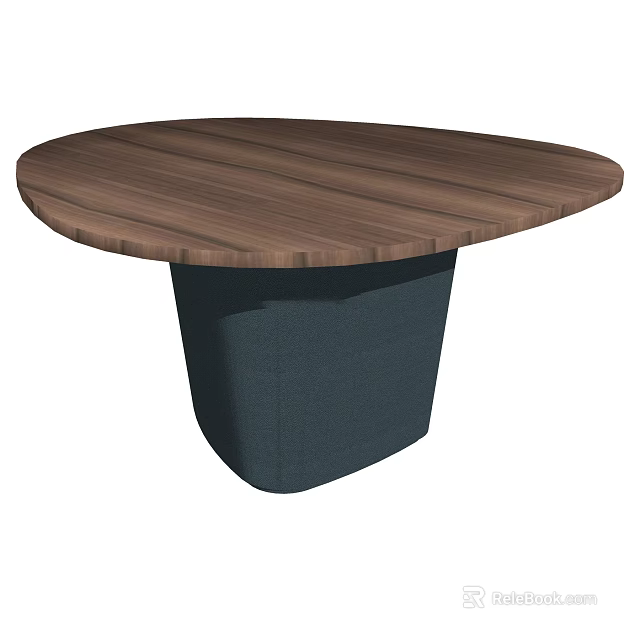 Round Coffee Table With Wooden Top Wood Grain And Dark Fabric Base 3d model 