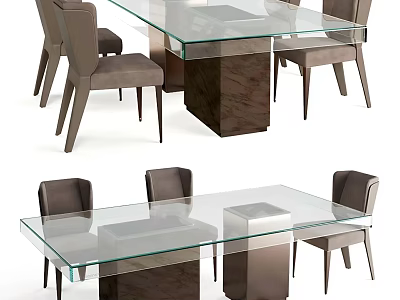 Stylish Modern Glass Top Dining Table Set With Gray Chairs And Cube Legs Design 3d model