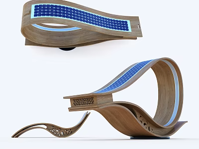 Unique Wooden Outdoor Chair With Solar Panel And Modern Curved Decorative Design 3d model
