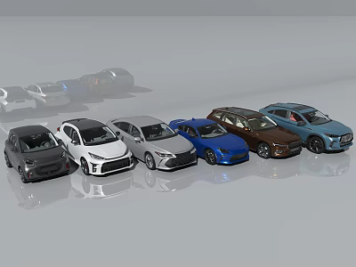 Various Colored Modern Car Models With Different Styles Arranged In Lineup 3d model