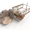 Ancient Stone Structure With Wooden Frames Blocks And Wall Sections 3d model