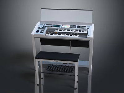 Modern Digital Electronic Synthesizer With Full Keyboard Control Panel And Comfortable Bench 3d model