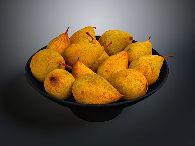 Fresh Yellow Pears in a Black Bowl Filled with Juicy Fruits 3d model
