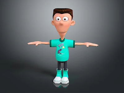 3D Animated Game Character With Brown Hair Green T Shirt And Open Arms 3d model