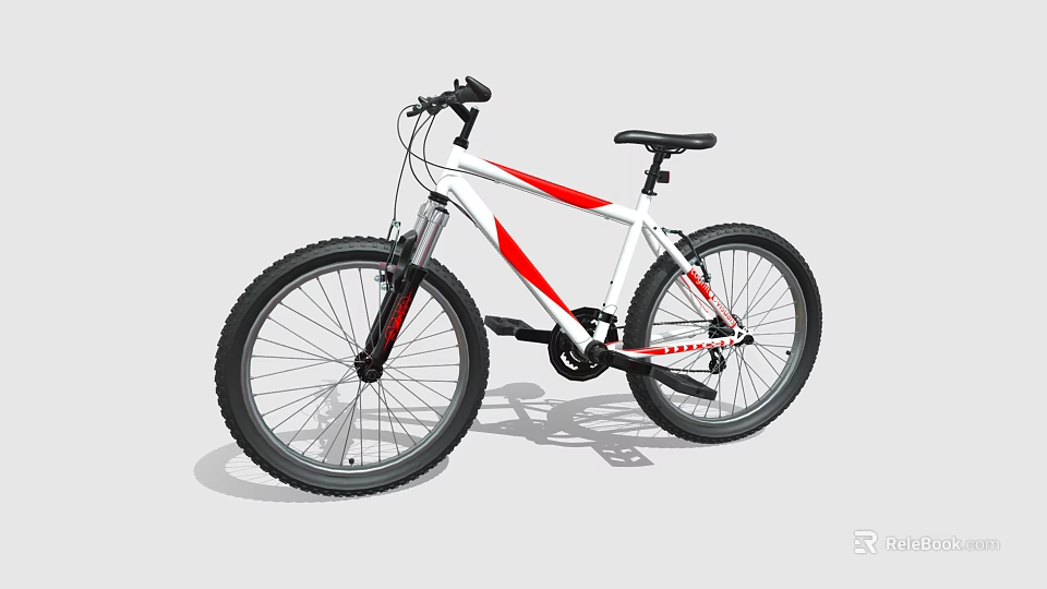 White Mountain Bike With Red Accents And Black Tires For Outdoor Riding 3d model 