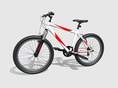 White Mountain Bike With Red Accents And Black Tires For Outdoor Riding 3d model