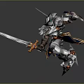 Silver Armored Warrior Character With Long Sword Shield And Battle Stance Design Details