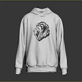 Stylish White Hoodie Featuring Black Lion Head Graphic Design For Casual Outfits