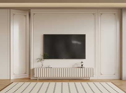 French Cream Style Invisible Door TV Background Wall TV Cabinet 3d model