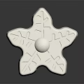 White Snowflake Shaped Decorative Object With Hollow Patterns And Central Knob On Dark Surface 3d model