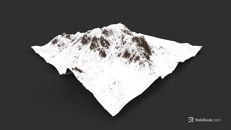 Snow Covered Micro Terrain Model With Mountainous Texture And White Surface 3d model 
