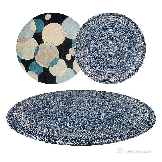 Square Woven Rug With Blue Concentric Circles And Colorful Circular Patterns 3d model 