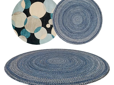 Square Woven Rug With Blue Concentric Circles And Colorful Circular Patterns 3d model
