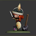 Cartoon Man In Horned Viking Helmet Red Hair Holding Sword Shield On Green Grass