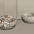 Modern Round Single Sofa With Geometric Pattern In Brown Black White Tones 3d model